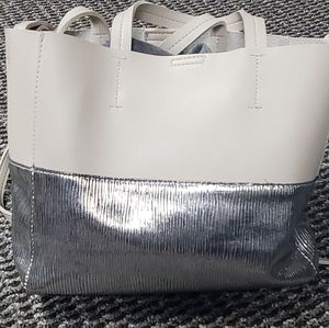 Silver and tan leather purse